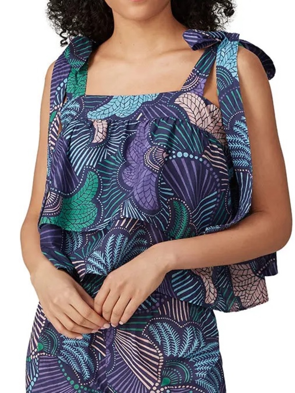 Woodstock Tank by Warm with Floral Print, Tie-Shoulder Square Neck Camisole